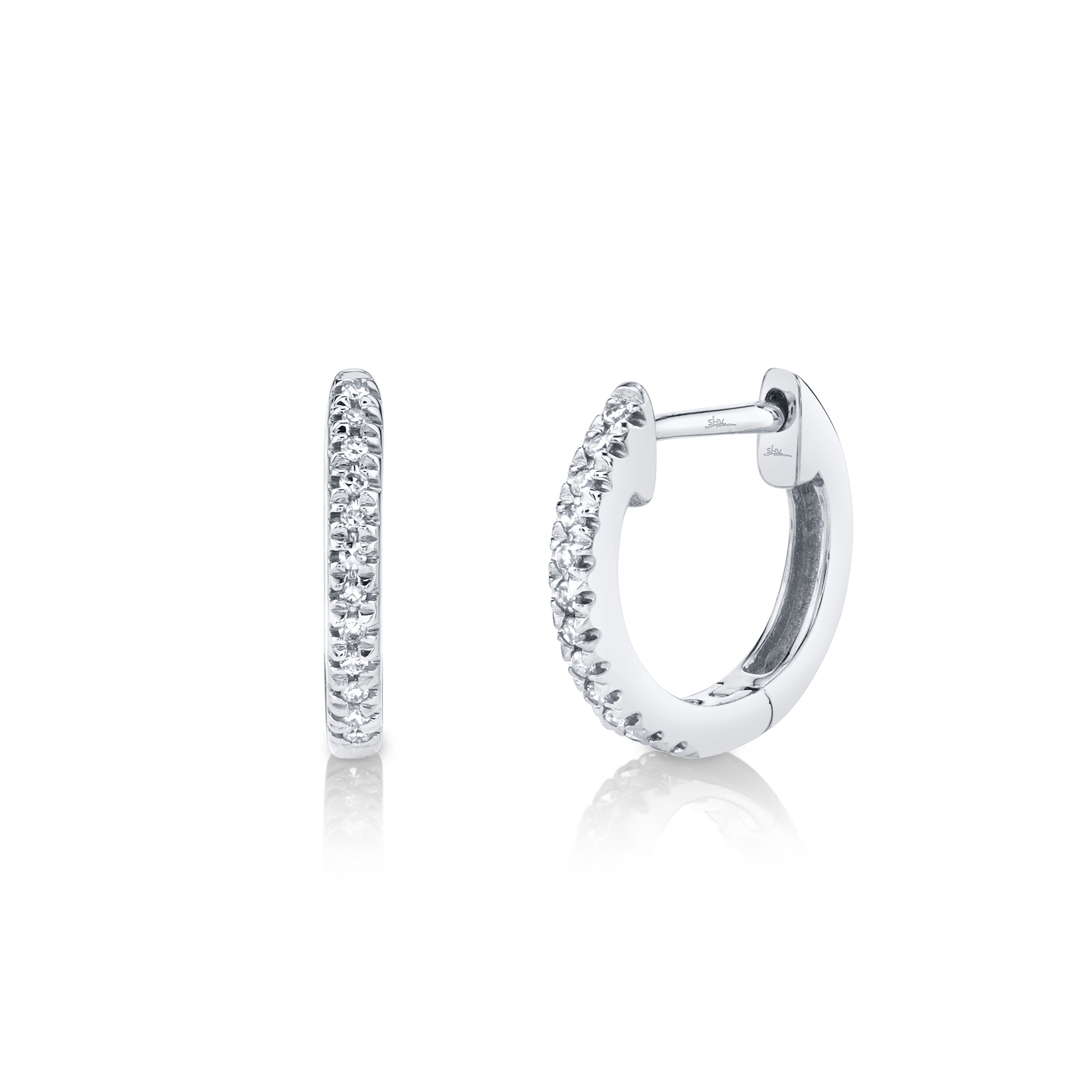 Kate White Gold and Diamond Pav Huggie Earrings Shy Creation